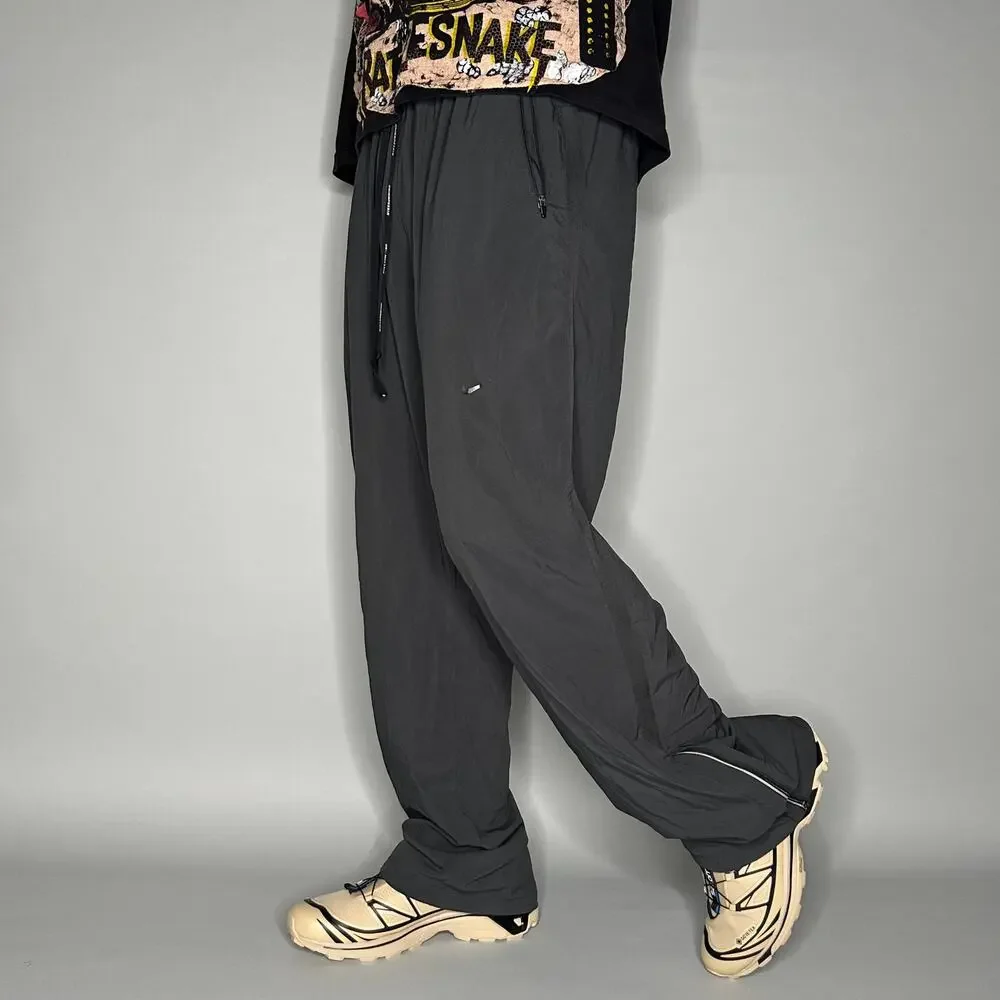 Vintage Y2K Nike Track Pants Mens XL Baggy Wide Dark Black Polyester Sweatpants